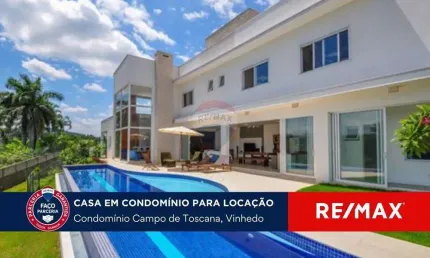Aluga-se no Campo de Toscana, casa com 4 suítes, escritório, piscina e área gourmet.