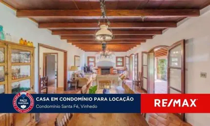 Casa para locação, 350m²,  Condomínio Vale de Santa Fé, Vinhedo-SP.  Com 4 quartos, piscina em terreno de 14.370 m²