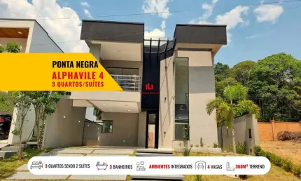 Casa em condomínio para venda em manaus, ponta negra, 3 dormitórios, 2 suítes, 4 banheiros, 4 vagas