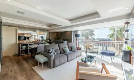 Apartamento mobiliado com 3 suítes, lareira, Churrasqueira e 2 Vagas