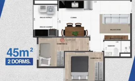 Apartamento novo de 45 metros com 2 dormitorio na penha.
