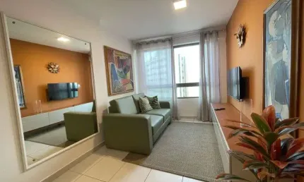 apto 54m2, 2 qtos, 1 ste, mobiliado e equipado, beira mar, Internet, TV a cabo, água, gás, incluso.