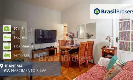 Apartamento à venda com 60,00m² e 2 quartos em ipanema, rio de janeiro - rj