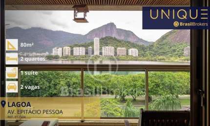 Flat em Ipanema com vista deslumbrante para a lagoa, varandão, sala e 2 quartos e 2 vagas .