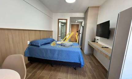 Aluguel de studio mobiliado no Único Barra. 25m2, novinho. Prédio com rooftop, piscina vista mar, academia, espaço gourmet! Tudo novo! perto de tudo!