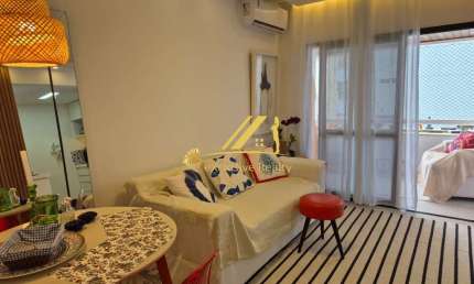Aluguel de Apartamento quarto e sala mobiliado com vista mar, 48m2, na Vitória. Vitória Residencial, andar alto, ventilado. 1 vaga de garagem. Ótimo