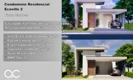 Casa térrea no Cond. Ecoville II, três quartos - 121 m2 - R$500.000,00 - EM CONSTRUÇÃO -  whatsapp:84 9.9145.9638