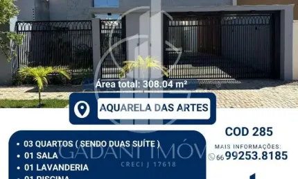 Casa em condomínio fechado com 3 quartos à venda na Avenida das Figueiras, 02, Aquarela das Artes, Sinop, 183 m2 por R$ 1.650.000