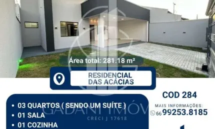 Casa com 3 quartos à venda na Rua Nicolau Flessak, 1, Residencial das Acácias, Sinop, 137 m2 por R$ 729.000