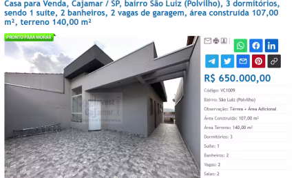▅▆█ Bela Casa no Bairro do Polvilho em Cajamar SP. █▇▅