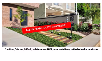 Linda casa 200m2 - 3 suites c/piscina condominio fechado vila real bragança paulista