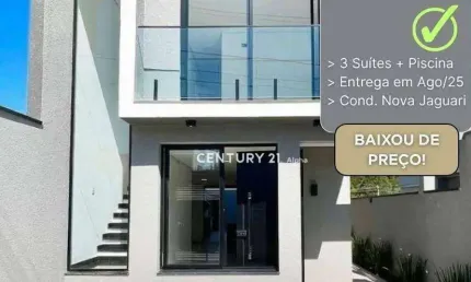 Casa Nova com 3 Suítes e Piscina no Condomínio Nova Jaguari - Ótima Localização!