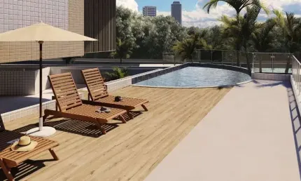 Apartamento à 20m do mar com piscina e 2 quartos em Mongaguá.