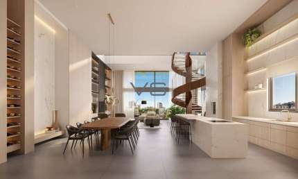 Cobertura duplex com 3 suítes,460 m² privativos, 5 vagas de garagem, no Batel, Curitiba-PR.