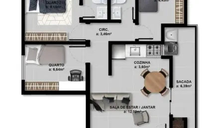 Apartamento para Venda em São José dos Pinhais, Afonso Pena, 3 dormitórios, 1 suíte, 2 banheiros, 1 vaga