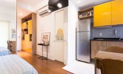 Condomínio edifício new age no brooklin, apartamento mobiliado de 34m² com 1 vaga.