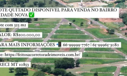 TERRENO DISPONIVEL PARA VENDA NO BAIRRO CIDADE NOVA