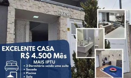 Casa para locação em suzano, jardim quaresmeira ii, 3 dormitórios, 1 suíte, 1 banheiro, 1 vaga