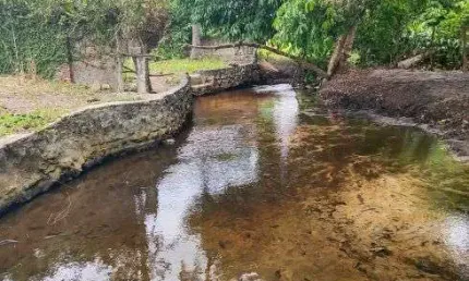 granja com 1.5 hectares com um rio perene com piscina natural com 2 casas