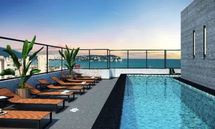 Condominio com lazer de clube e piscina na cobertura. praia da enseada - guarujá