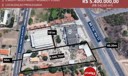 Terreno em messejana com fundo correspondente / entre a br 116 e av. padre pedro de alencar!