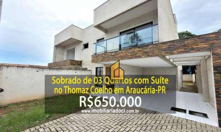 Sobrado com 03 Quartos com Suíte no Thomaz Coelho em Araucária-PR  - A Venda por R$ 650.000,00