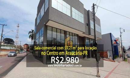 Sala comercial com 59,21m² no Centro em Araucária-PR  - Locação por R$2.980,00