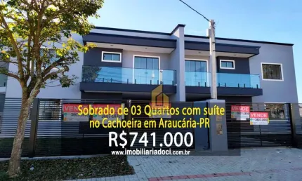 Sobrado de 03 quartos com suíte no cachoeira em araucária-pr  - a venda por r$741.000,00