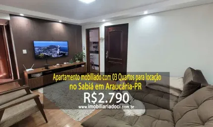 Apartamento mobiliado com 03 quartos no sabiá em araucária-pr  - locação por r$2.790,00  - água e gás inclusos no valor da locação