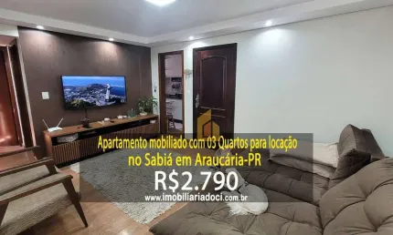 Apartamento mobiliado com 03 quartos no sabiá em araucária-pr  - locação por r$2.790,00  - água e gás inclusos no valor da locação