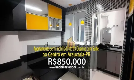 Apartamento semi mobiliado de 03 quartos com suíte no centro em araucária-pr  - a venda por r$850.000,00