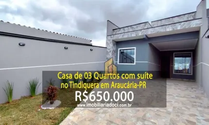 Casa de 03 quartos com suíte no tindiquera em araucária-pr  - a venda por r$650.000,00