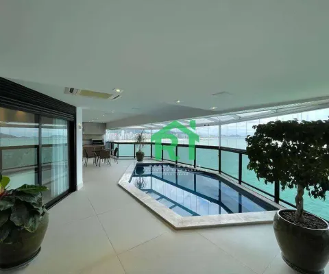 Apartamento à beira mar com 4 dormitórios (4 suítes), 3 vagas, lazer, jardim astúrias, guarujá/sp
