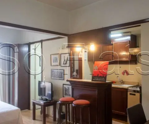 Flat na região central de sp com 32m² contendo 1 dorm e 1 vaga de garagem disponível para locação.
