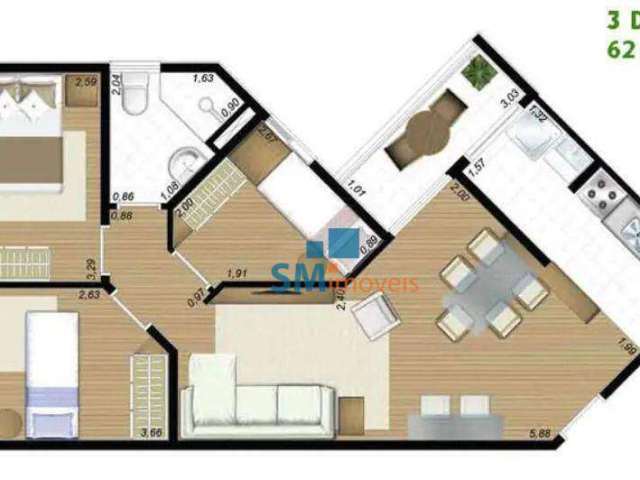 Apartamento Mobiliado 62m² com 03 dormitórios e 01 vaga - Vende-se - Parque São Lourenço