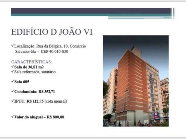 Sala comercial com 1 sala para alugar na R. da Bélgica, 10, Comércio, Salvador, 32 m2 por R$ 800