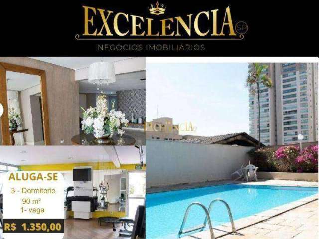 Apartamento com 3 dormitórios para alugar, 90 m² por R$ 3.729/mês - Chora Menino - São Paulo/SP