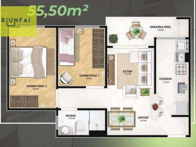 Apartamento com 2 dormitórios à venda, 55 m² por R$ 279.900,00 - Condomínio Granville Guanabara - Votorantim/SP