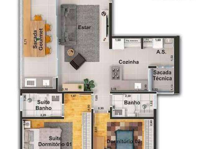 Apartamento 2 dormitórios, sendo 1 suíte à venda, 78 m² - Alameda JK - Vila São José em Votorantim/SP