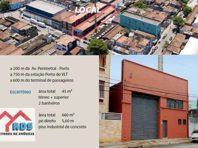 Galpão para alugar, 660 m² por R$ 18.168,01/mês - Macuco - Santos/SP