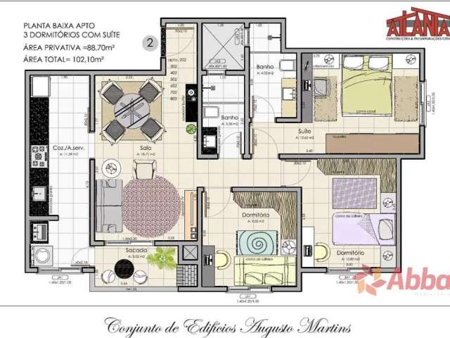 Conjunto Ed Augusto Martins - ED Bragança - 3 dormitórios com suíte e garagem - AP1390