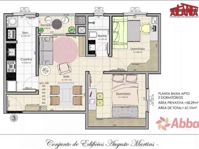 Conjunto Ed Augusto Martins -  Bragança 2 Dormitórios sem suíte e com garagem - AP1388