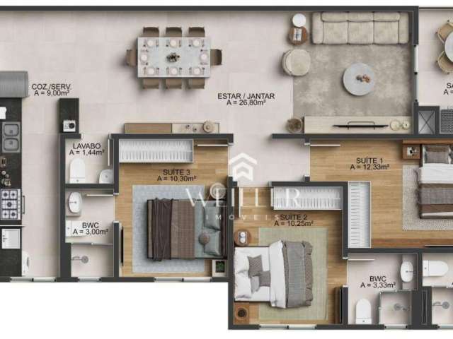 Apartamento com 3 dormitórios à venda, 107 m² por R$ 1.249.133,00 - Fazenda - Itajaí/SC