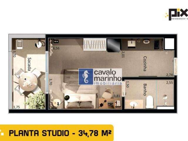Studio com 1 dormitório à venda, 34 m² por R$ 288.000,00 - Vila Monte Alegre - Ribeirão Preto/SP