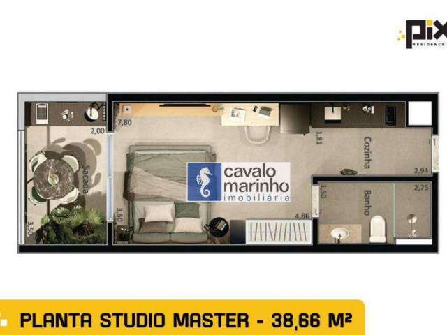 Studio com 1 dormitório à venda, 38 m² por R$ 301.000,00 - Vila Monte Alegre - Ribeirão Preto/SP