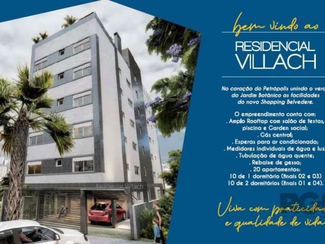 Ótimo apartamento NOVO no Residencial VILLACH, no bairro Petrópolis, lateral, com 34m² privativos, de 1 dormitório e vaga. Possui living amplo para 2 ambientes, 1 dormitório, banheiro social, cozinha 