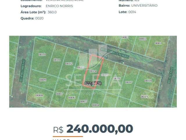 Terreno à venda, Residencial Verona, CASCAVEL - PR - Oportunidade R$ 240.000,00.