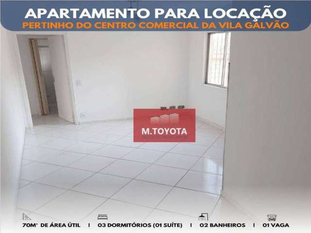 Apartamento com 3 dormitórios para alugar, 70 m² por R$ 1.600/mês - Vila Galvão - Guarulhos/SP