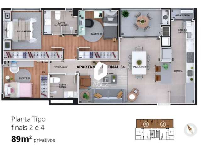 Apartamento 03 quartos, 01 suíte, 02 vagas no Bacacheri, Curitiba - PR