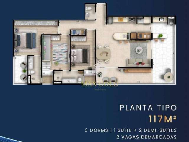 Apartamento à venda, 117 m² por R$ 853.560,79 - Jardim das Nações - Taubaté/SP
